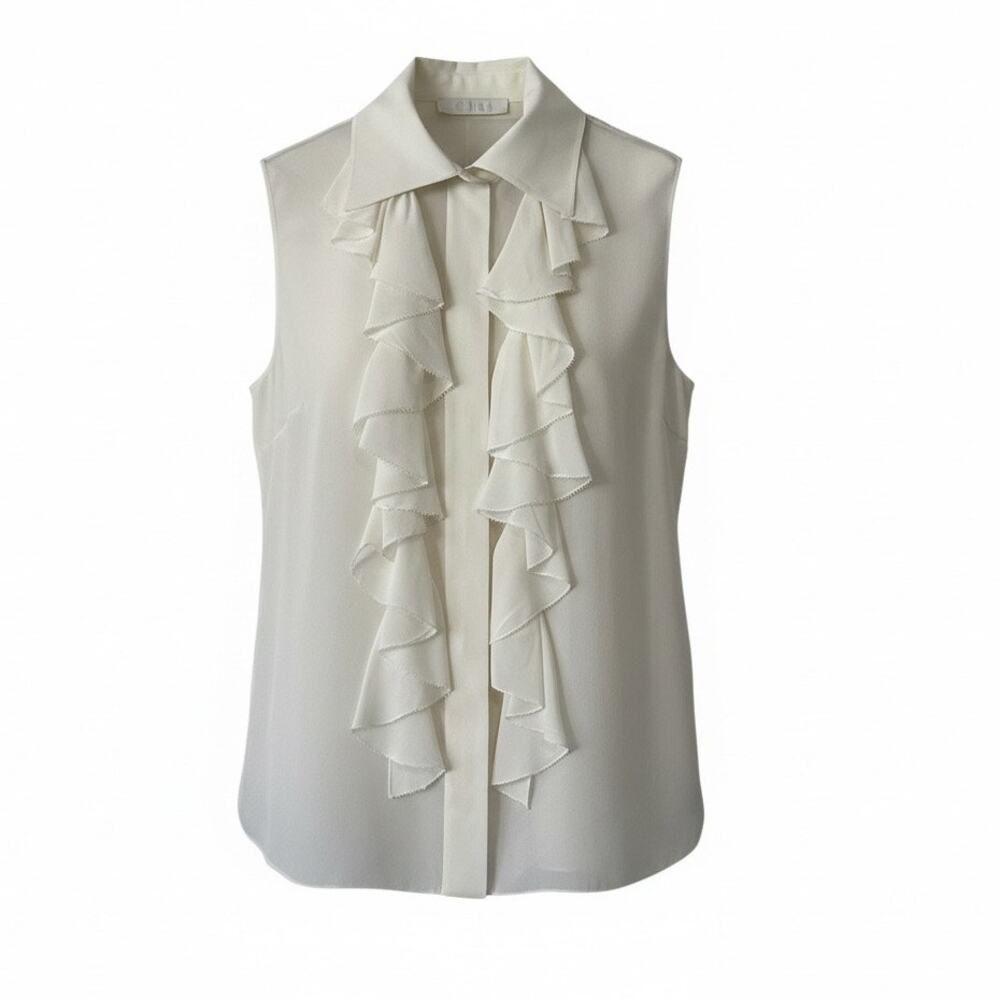 Chloé Pre-Fall '15 Romantic Ruffle Silk Blouse in Milk FR 36 US 4 Sleeveless